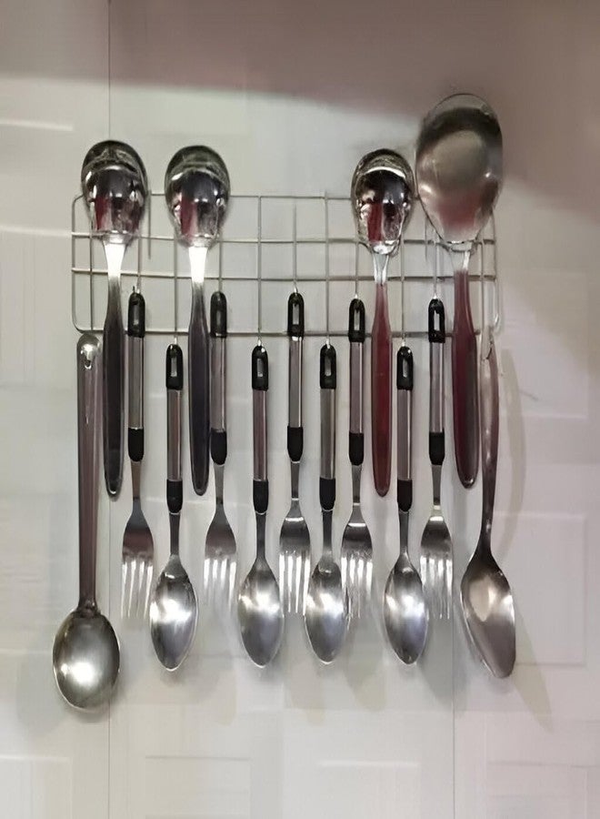 EvoFlex Kitchen Utensil Wall Mount Rack, Stainless Steel, 35 cm x 9 cm, 12 Hooks - Image 2